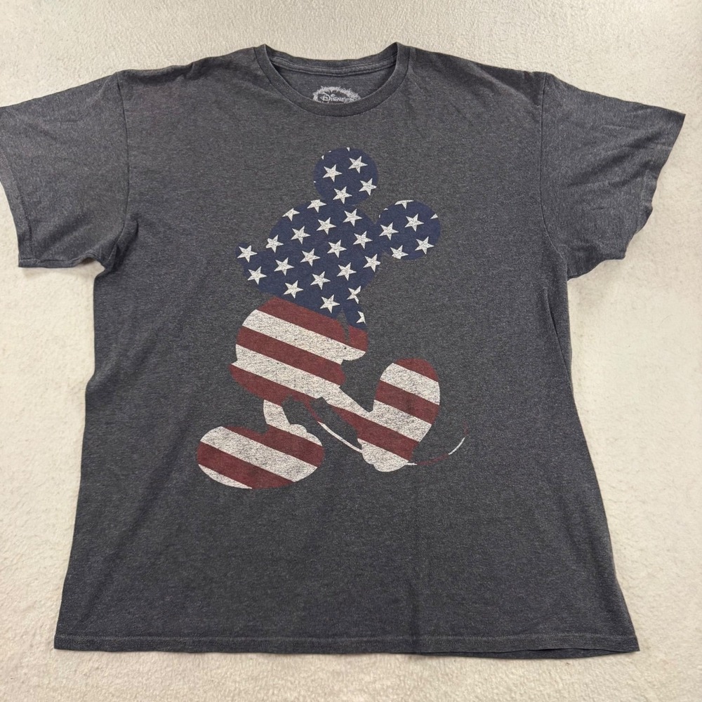 Disney Mickey Mouse T-Shirt Mens Large Gray Patriotic USA Flag Graphic Tee